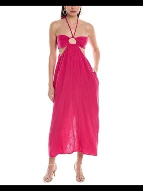 Mara Hoffman Hot Pink Strapless Halter Midi Dress
